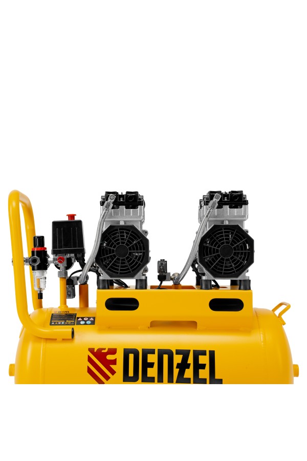 Компрессор безмасляный, малошумный DLS 1500/50, 1500 ВТ, 2x750, 50 л, 260 л/мин Denzel