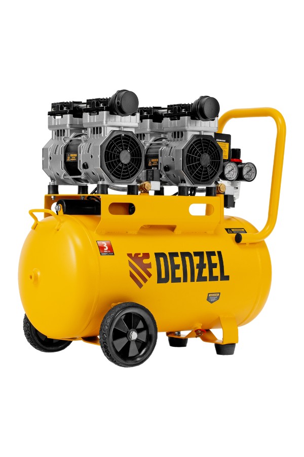 Компрессор безмасляный, малошумный DLS 1500/50, 1500 ВТ, 2x750, 50 л, 260 л/мин Denzel