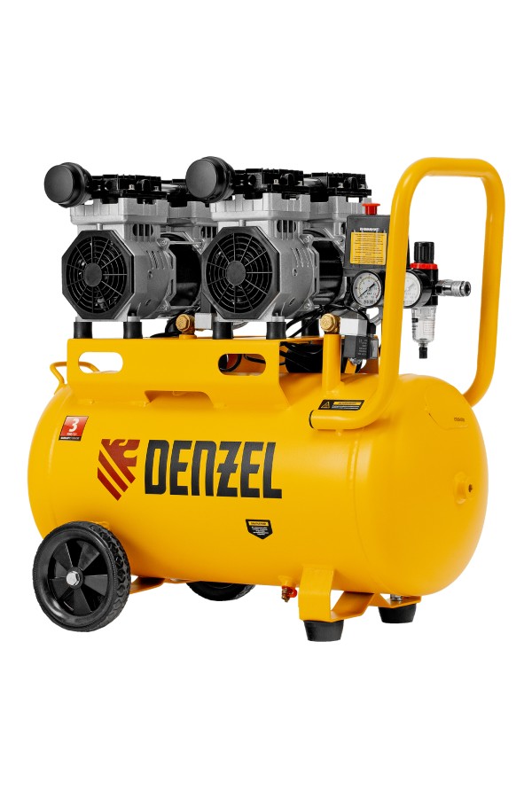 Компрессор безмасляный, малошумный DLS 1500/50, 1500 ВТ, 2x750, 50 л, 260 л/мин Denzel
