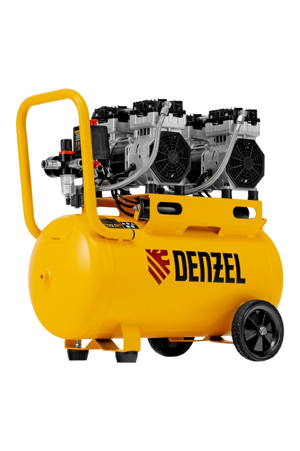 Компрессор безмасляный, малошумный DLS 1500/50, 1500 ВТ, 2x750, 50 л, 260 л/мин Denzel