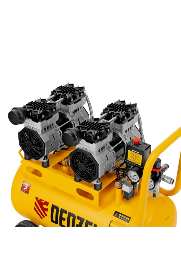 Компрессор безмасляный, малошумный DLS 1500/50, 1500 ВТ, 2x750, 50 л, 260 л/мин Denzel