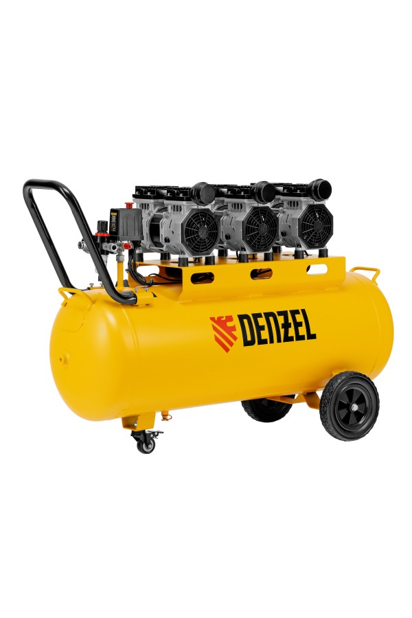 Компрессор безмасляный, малошумный DLS 1800/100,1800 Вт, 3x600, 100 л, 345 л/мин Denzel