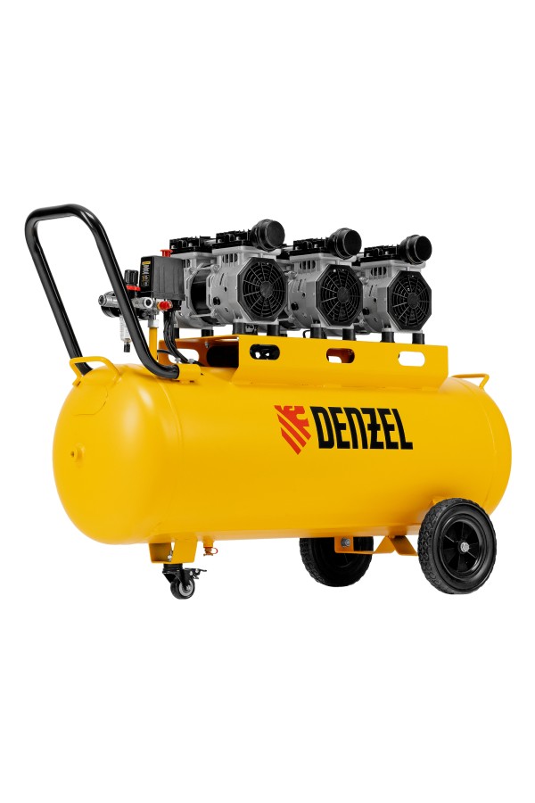 Компрессор безмасляный, малошумный DLS 1800/100,1800 Вт, 3x600, 100 л, 345 л/мин Denzel