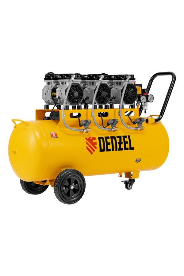 Компрессор безмасляный, малошумный DLS 1800/100,1800 Вт, 3x600, 100 л, 345 л/мин Denzel