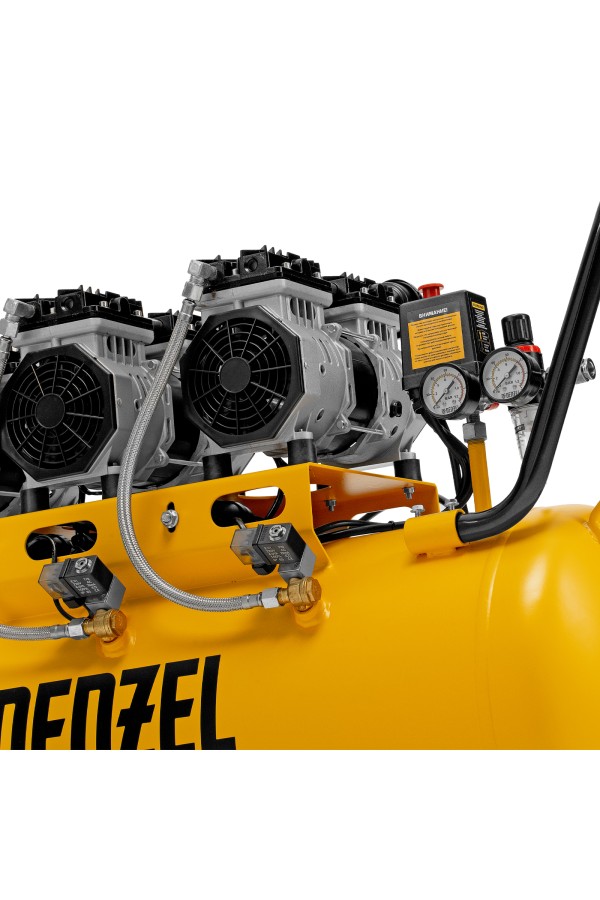 Компрессор безмасляный, малошумный DLS 1800/100,1800 Вт, 3x600, 100 л, 345 л/мин Denzel