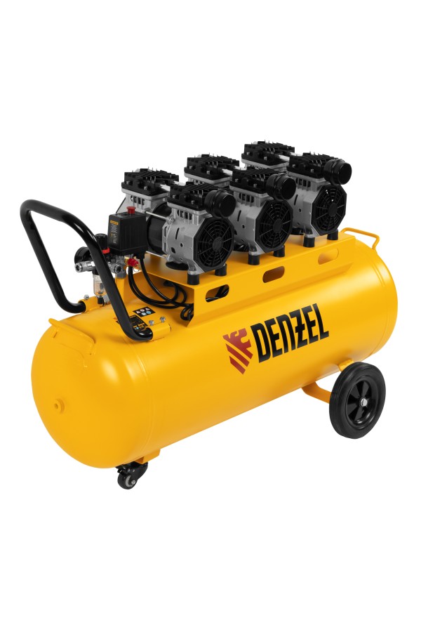 Компрессор безмасляный, малошумный DLS 1800/100,1800 Вт, 3x600, 100 л, 345 л/мин Denzel