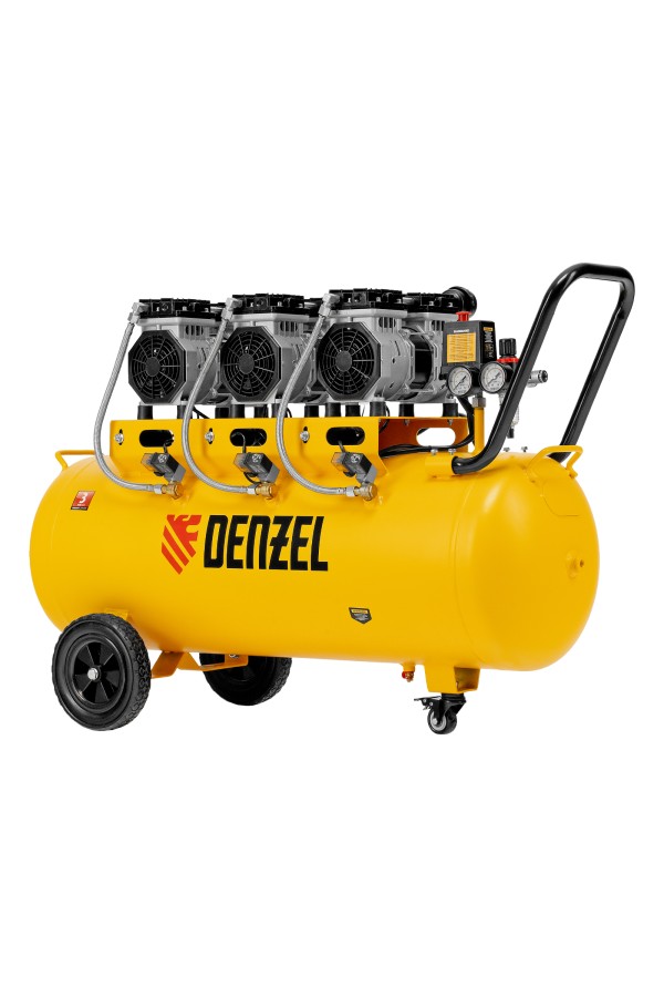 Компрессор безмасляный, малошумный DLS 1800/100,1800 Вт, 3x600, 100 л, 345 л/мин Denzel