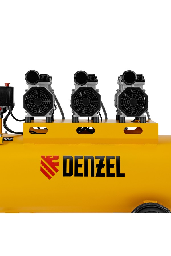 Компрессор безмасляный, малошумный DLS 1800/100,1800 Вт, 3x600, 100 л, 345 л/мин Denzel