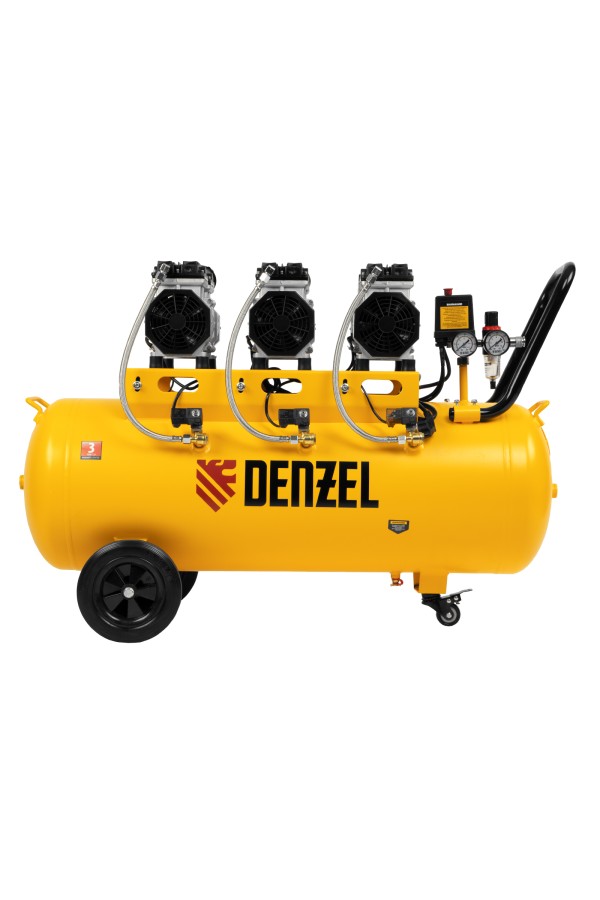 Компрессор безмасляный, малошумный DLS 1800/100,1800 Вт, 3x600, 100 л, 345 л/мин Denzel