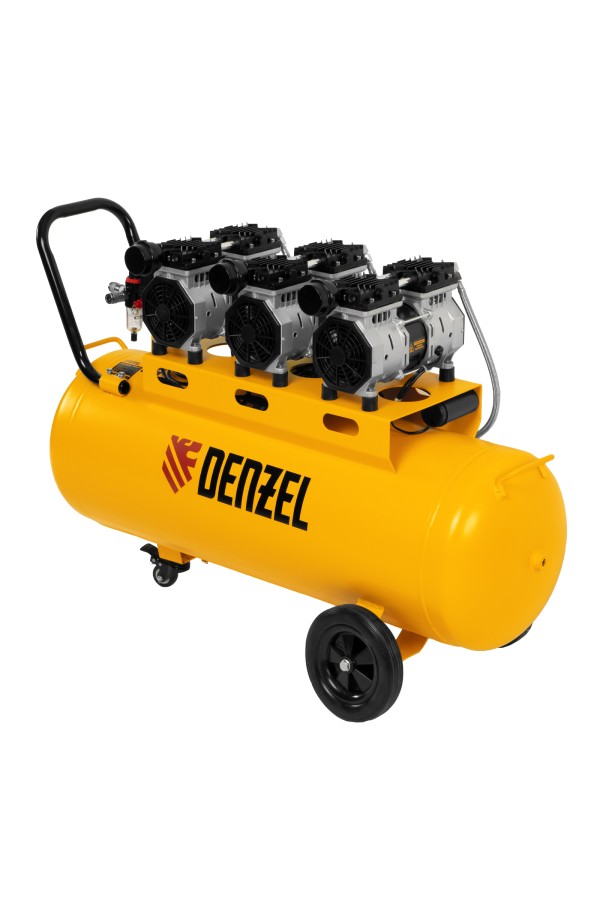 Компрессор безмасляный, малошумный DLS 1800/100,1800 Вт, 3x600, 100 л, 345 л/мин Denzel