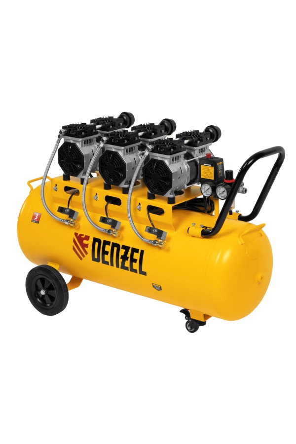 Компрессор безмасляный, малошумный DLS 1800/100,1800 Вт, 3x600, 100 л, 345 л/мин Denzel