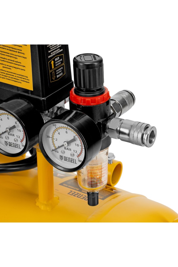 Компрессор безмасляный, малошумный DLS 1800/100,1800 Вт, 3x600, 100 л, 345 л/мин Denzel
