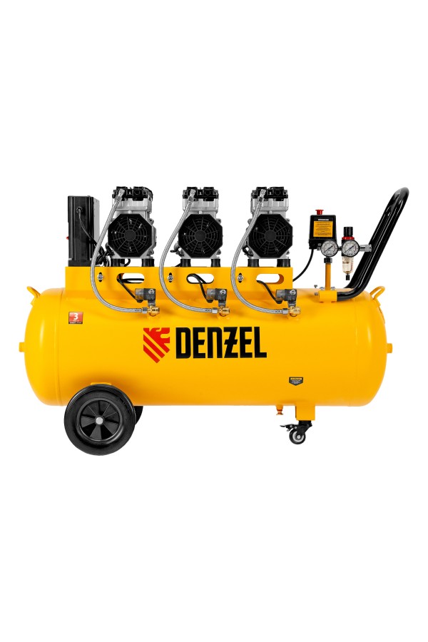 Компрессор безмасляный, малошумный  DLS 2250/100, 2250 Вт, 3x750, 100 л, 410 л/мин блок управления/ Denzel