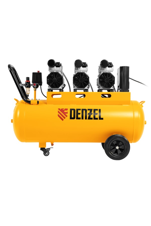 Компрессор безмасляный, малошумный  DLS 2250/100, 2250 Вт, 3x750, 100 л, 410 л/мин блок управления/ Denzel
