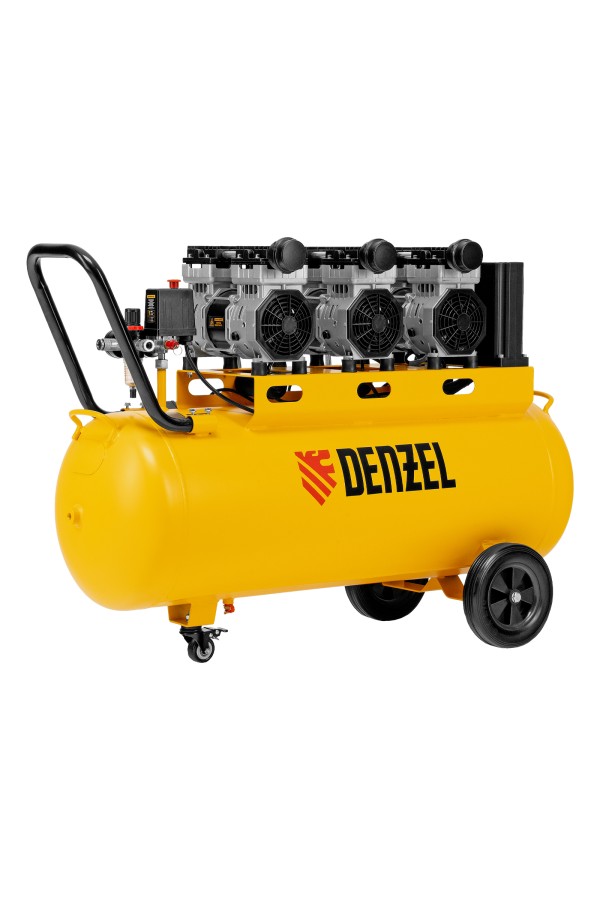 Компрессор безмасляный, малошумный  DLS 2250/100, 2250 Вт, 3x750, 100 л, 410 л/мин блок управления/ Denzel