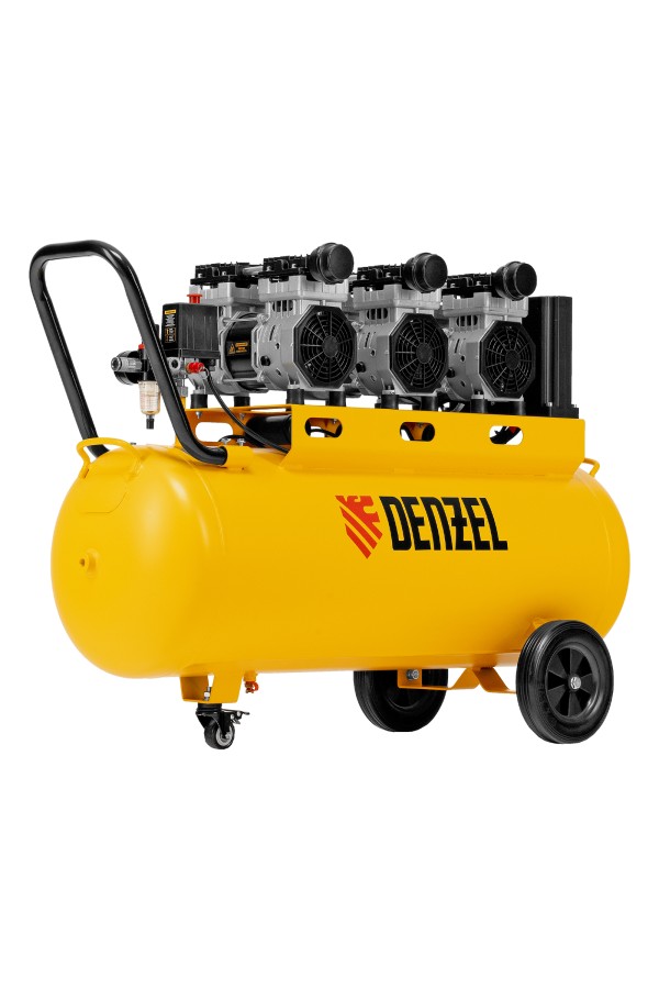 Компрессор безмасляный, малошумный  DLS 2250/100, 2250 Вт, 3x750, 100 л, 410 л/мин блок управления/ Denzel