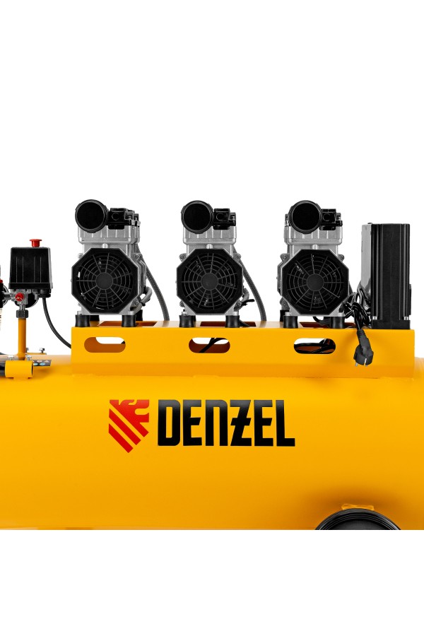 Компрессор безмасляный, малошумный  DLS 2250/100, 2250 Вт, 3x750, 100 л, 410 л/мин блок управления/ Denzel