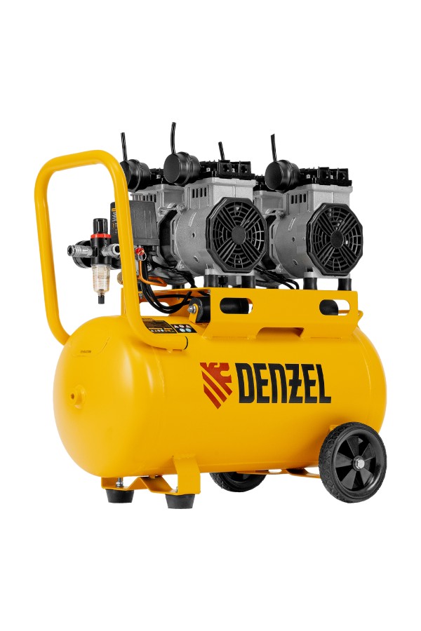 Компрессор безмасляный, малошумный DLS 2200/50, 2200 Вт, 2x1100, 50 л, 380 л/мин Denzel