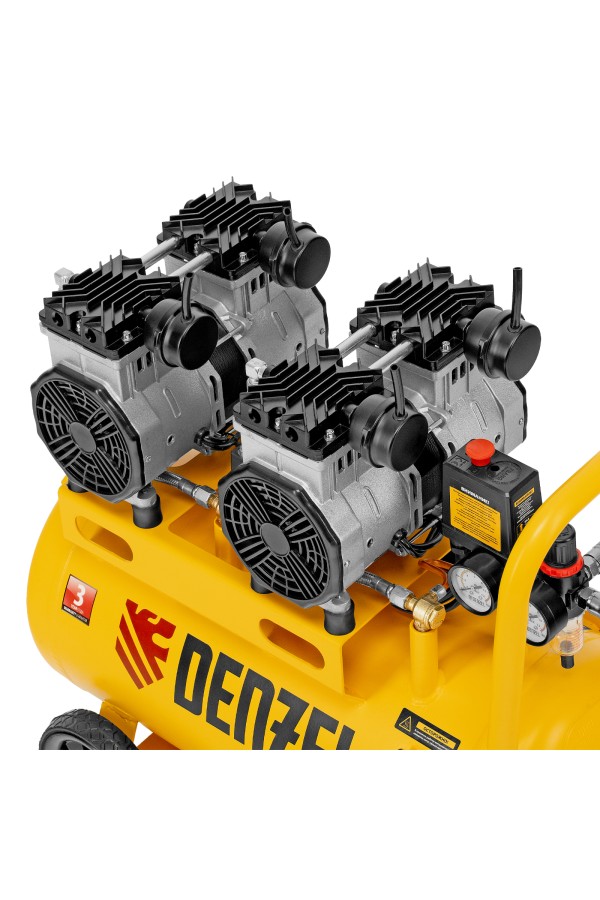 Компрессор безмасляный, малошумный DLS 2200/50, 2200 Вт, 2x1100, 50 л, 380 л/мин Denzel