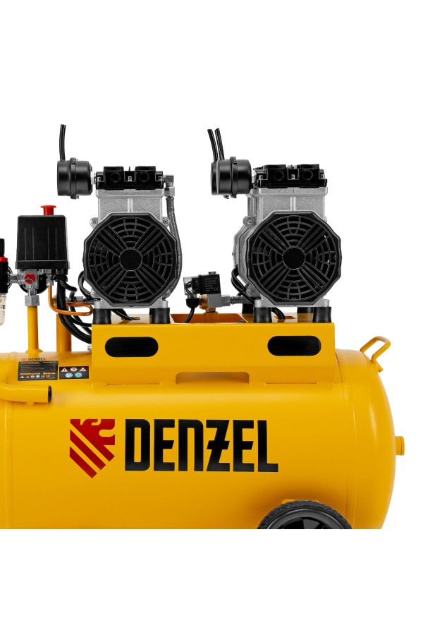 Компрессор безмасляный, малошумный DLS 2200/50, 2200 Вт, 2x1100, 50 л, 380 л/мин Denzel