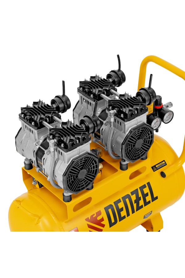 Компрессор безмасляный, малошумный DLS 2200/50, 2200 Вт, 2x1100, 50 л, 380 л/мин Denzel
