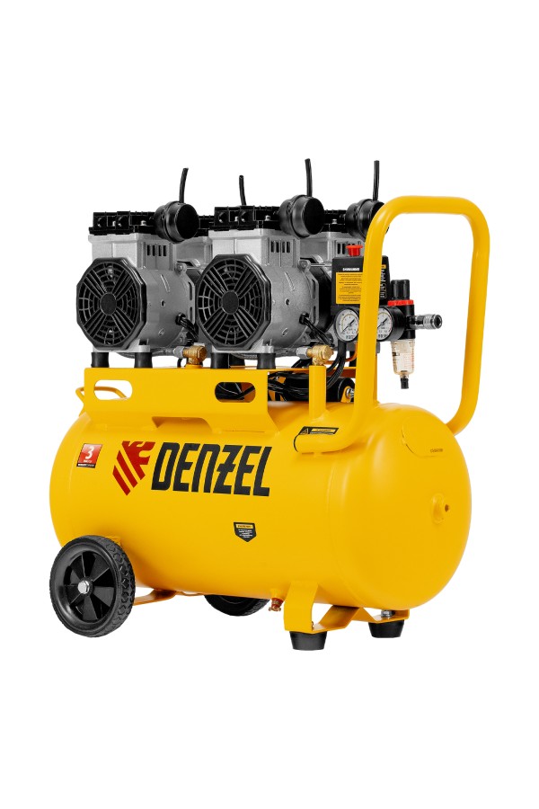 Компрессор безмасляный, малошумный DLS 2200/50, 2200 Вт, 2x1100, 50 л, 380 л/мин Denzel