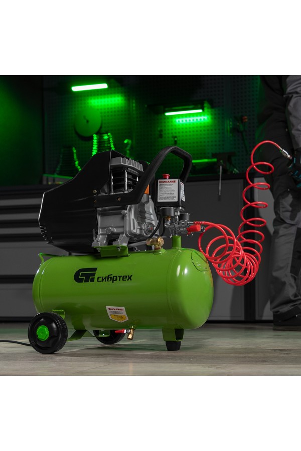 Компрессор воздушный КК-1500/24, 1.5 кВт, 198 л/мин, 24 л, прямой привод, масляный Сибртех