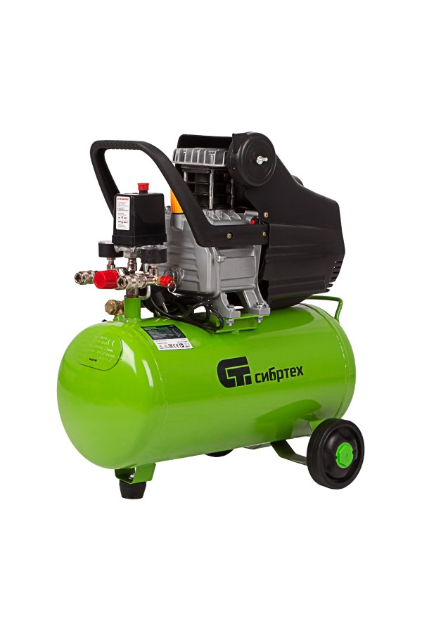 Компрессор воздушный КК-1500/24, 1.5 кВт, 198 л/мин, 24 л, прямой привод, масляный Сибртех