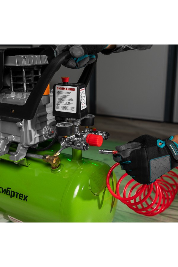 Компрессор воздушный КК-1500/24, 1.5 кВт, 198 л/мин, 24 л, прямой привод, масляный Сибртех