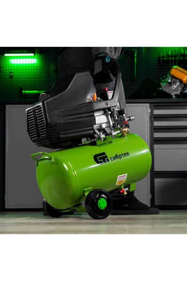 Компрессор воздушный КК-1500/24, 1.5 кВт, 198 л/мин, 24 л, прямой привод, масляный Сибртех