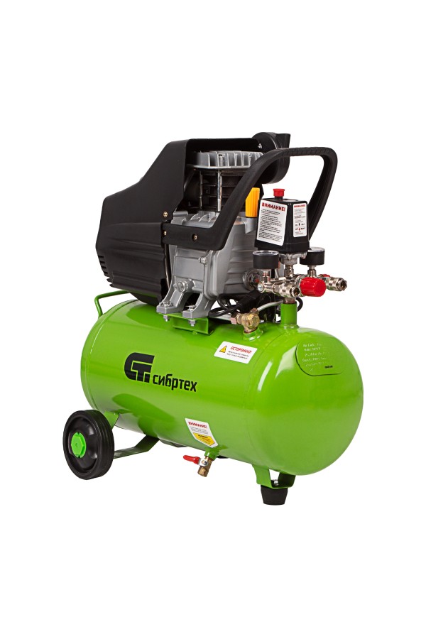 Компрессор воздушный КК-1500/24, 1.5 кВт, 198 л/мин, 24 л, прямой привод, масляный Сибртех
