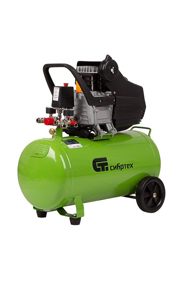 Компрессор воздушный КК-1500/50, 1.5 кВт, 198 л/мин, 50 л, прямой привод, масляный Сибртех