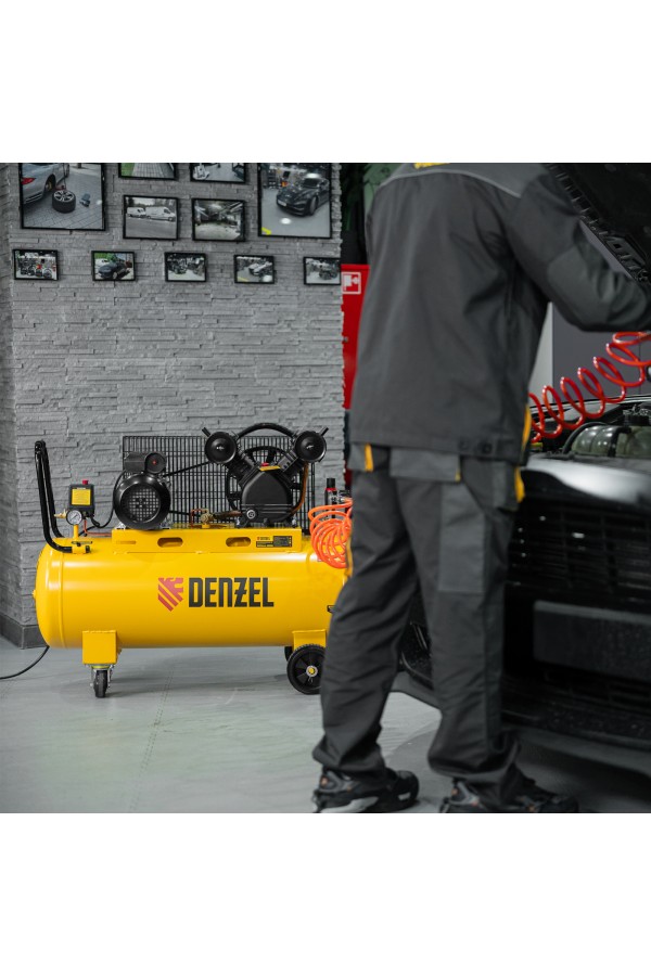 Компрессор воздушный BCV2300/100, ременный привод, 2.3 кВт, 100 литров, 440 л/мин Denzel