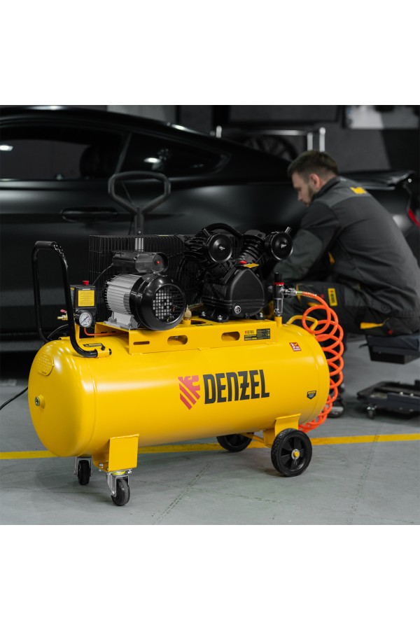 Компрессор воздушный BCV2300/100, ременный привод, 2.3 кВт, 100 литров, 440 л/мин Denzel