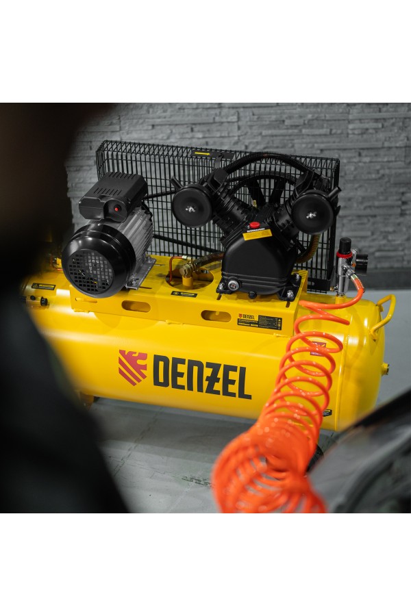 Компрессор воздушный BCV2300/100, ременный привод, 2.3 кВт, 100 литров, 440 л/мин Denzel