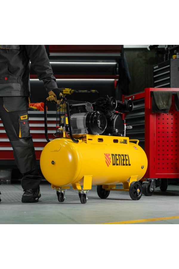 Компрессор воздушный BCV2300/100, ременный привод, 2.3 кВт, 100 литров, 440 л/мин Denzel