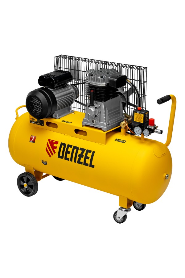 Компрессор воздушный BCI2300/100, ременный привод, 2.3 кВт, 100 литров, 400 л/мин Denzel