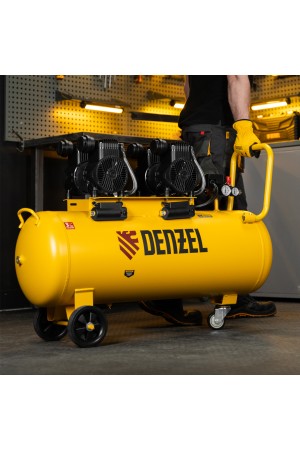 Компрессор безмасл. малошумный DLP-3000/100, 3 кВт, 2х1, 5 кВт, 100 л, 2850 об/мин, 500 л/мин Denzel