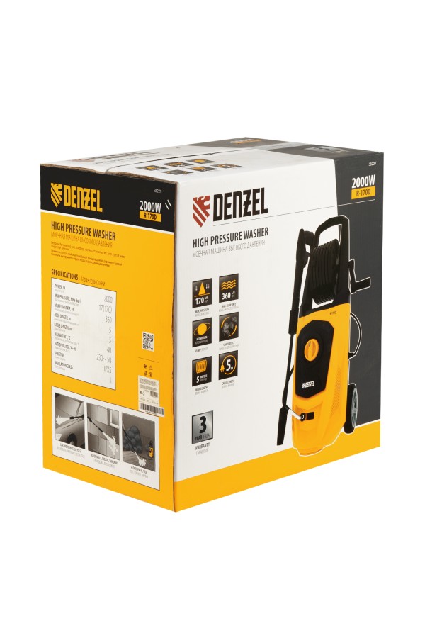 Моечная машина высокого давления R-170D, 2000 Вт, 170 бар, 360 л/ч, с барабаном Denzel