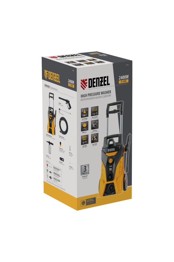 Моечная машина высокого давления R-180i, 2400 Вт, 180 бар, 7.5 л/мин, асинхронный двигатель Denzel