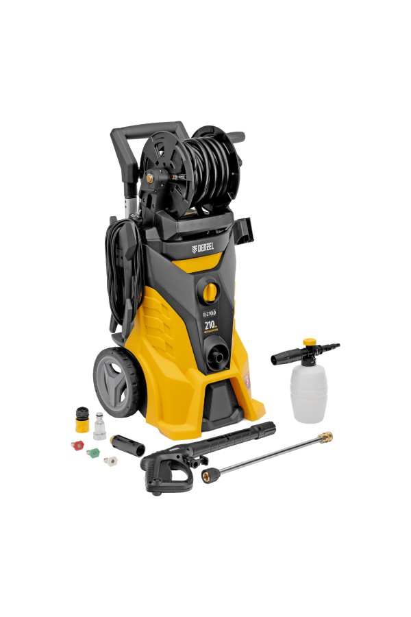 Моечная машина высокого давления R-210iD, 2600 Вт, 210 бар, 8.0 л/мин, асинхронный двигатель, барабан Denzel
