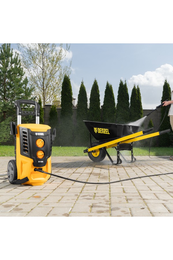 Моечная машина высокого давления R-180, 2200 Вт, 180 бар, 380 л/ч, колесная Denzel