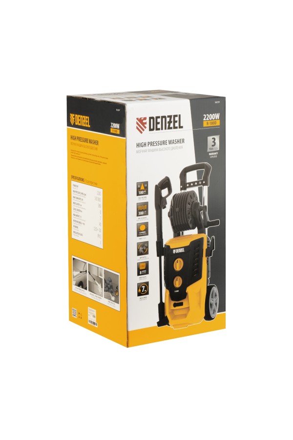 Моечная машина высокого давления R-180D, 2200 Вт, 180 бар, 380 л/ч, с барабаном Denzel