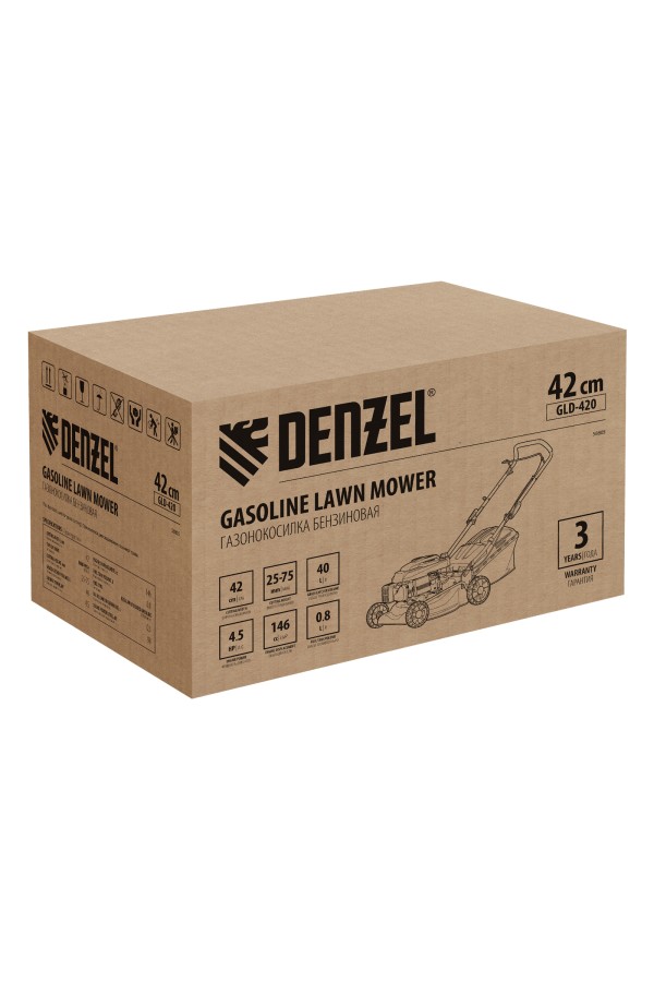 Газонокосилка бензиновая GLD-420, 146 см3, ширина 42 см, 40 л Denzel
