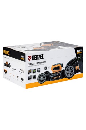 Газонокосилка аккумуляторная бесщеточная RLM450-36, Li-ion, 36 В, 4 Ач, 450 мм, травосборник 40 л Denzel