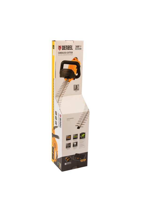 Кусторез аккумуляторный RBC510-36, Li-ion, 36 В, 4 Ач, нож 510 мм, поворотная ручка Denzel