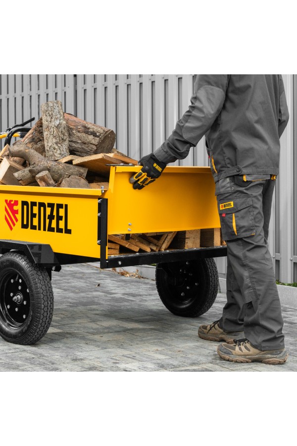 Прицеп для мотоблока TT-500, оцинк., груз. 500 кг, рег. сцепка, колеса 4.00-10, в упаковке Denzel