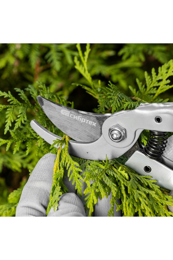 Секатор прямого реза, 225 мм, металлические рукоятки, нижняя в ПВХ-оболочке Сибртех