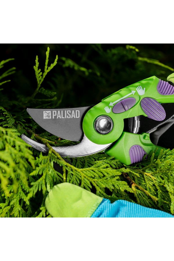Секатор прямого реза, 215 мм, регулировка захвата, двухкомпонентные рукоятки, Palisad