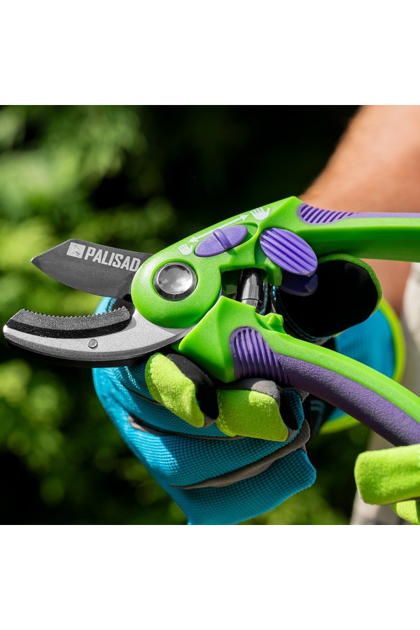 Секатор с наковальней, 215 мм, регулировка захвата, двухкомпонентные рукоятки, Palisad